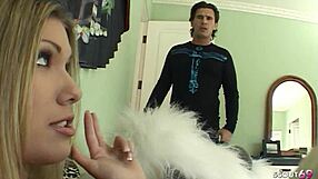 blonde stepsis with small tits craves big dick home alone, swallows every drop!