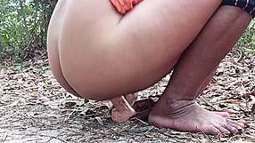 Wow, watch this pretty girl tease her wet pussy with a huge dildo in the forest till she squirts!