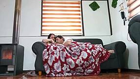 Cozy Movie Night with Stepmother Turns into Secret Bedroom Fucking