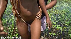Her skinny African curves thrill me with river handjob. Narrow ass small waist mesmerizes tourist outdoors.