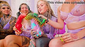 oh man these five girls squirting everywhere on each other with anal dildos prolapsing huge gapes atm