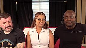 Hot Milf Latina's Big Ass Swallows Spit in Threesome POV Casting!