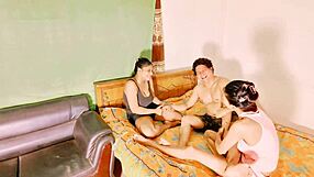 Skinny FFM Threesome: Cum Swapping, Deepthroat, and Squirting Petite Fuck
