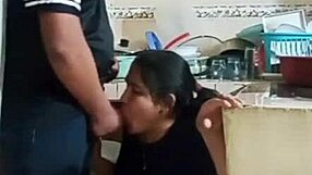 redhead latina maid's huge ass pussy gaping closeup blowjob cum in mouth with nerd neighbor almost caught by wife