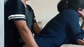 redhead latina maid's huge ass pussy gaping closeup blowjob cum in mouth with nerd neighbor almost caught by wife