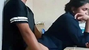 redhead latina maid's huge ass pussy gaping closeup blowjob cum in mouth with nerd neighbor almost caught by wife