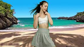 she has no panties under that skirt just wait for the wind