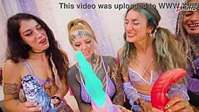 oh man these five girls squirting everywhere on each other with anal dildos prolapsing huge gapes atm