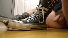 fat cock in converse sneakers drives her to explosive boot orgasm