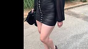 her in leather mini dress and heels ready to tease you slowly