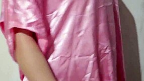 Peeking Busty Indonesian Bathing in Sheer Satin Dress Creampie!