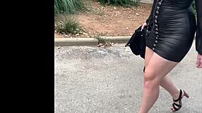 her in leather mini dress and heels ready to tease you slowly