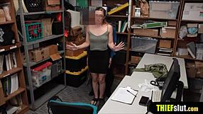 Geeky shoplifter bent over for rough doggystyle pounding on CCTV