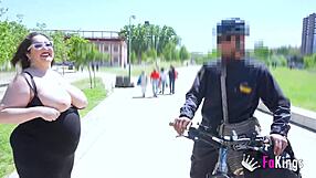 bbw milf mae quira flashes big tits asks street questions bent over doggystyle