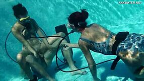 Candy and Lizzy Ride Mike's Cock Underwater in Pool for Hard Orgasms