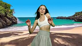 she has no panties under that skirt just wait for the wind