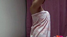 japanese sakura misaki masturbates wildly then strips and showers her soaked pussy clean