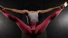 Flexible babe bends over showing off her ass and feet in tight yoga poses