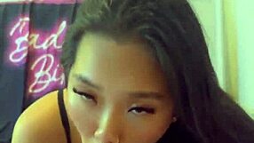 Asian babe gets sloppy throat and creampie