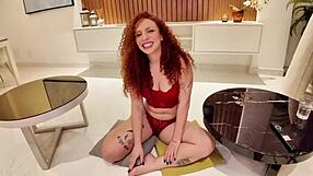 Fiery Brazilian Curly Redhead Bends Over In Lingerie For Hard Ride