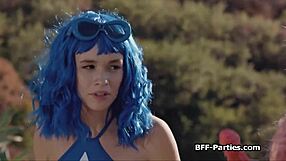 Hard alien dildo cosplay foursome