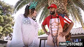 Penelope Kay Gets A Spectacular Fireworks Cum Show From Stepdad And Stepbro