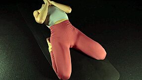 Flexible babe bends over showing off her ass and feet in tight yoga poses