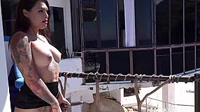 squirting big pussy lips tits tattoo rooftop balcony masturbation
