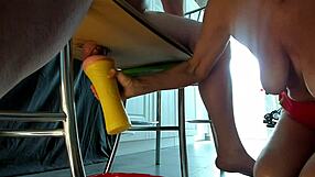 Cfnm femdom milking a stallion with flashlight