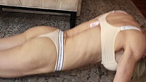 wanna see this busty fitness goddess ride dildo in lingerie for bedroom workout