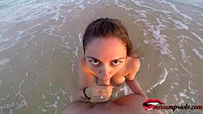 Perfect nude woman gives me a blowjob and i cum on her big tits