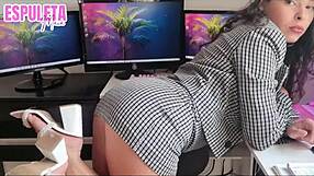 naughty boss in lingerie guides curvy latina handjob pov