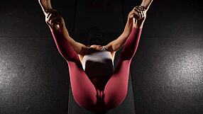 Flexible babe bends over showing off her ass and feet in tight yoga poses