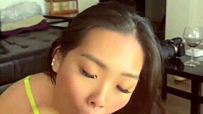 omg asian slut in lingerie slurps my huge cock deep pov then gulps cum mouthful