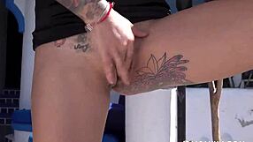 squirting big pussy lips tits tattoo rooftop balcony masturbation