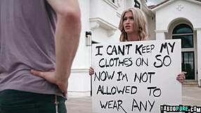 a skinny blonde small 18+-titted teen 18+ girl emma rosie is punished for losing her virginity by being send outside naked