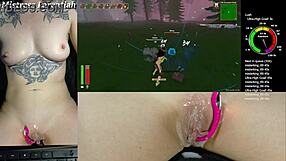 Twitch egirl gamer rips clothes for tropical monster dildo play creampie on huge wet shaved pussy