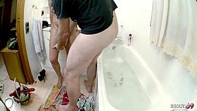 neighbor fucks saggy titted mature wife caught bathing with toy