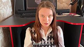 Stepdaughter Sucks Stepdad's Dick Swallows Load During Game