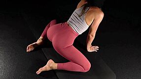 Flexible babe bends over showing off her ass and feet in tight yoga poses