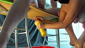 Cfnm femdom milking a stallion with flashlight