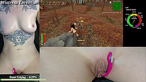 Twitch egirl gamer rips clothes for tropical monster dildo play creampie on huge wet shaved pussy