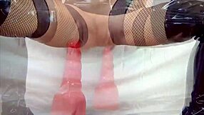 fuck yeah fetish milf blonde rides huge red dildo in latex boots anal insertion play!