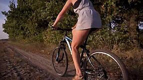 cycling miniskirt flashes teasing ass thong upskirt outdoors