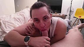 naughty pov blowjob from young milf wife ends with cum in mouth