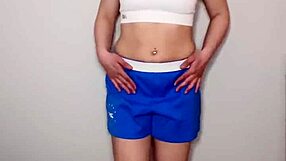 cute gym girl outfit try on squirting in shorts