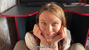Stepdaughter Sucks Stepdad's Dick Swallows Load During Game