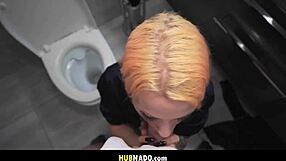 blonde cleans big cock outdoors