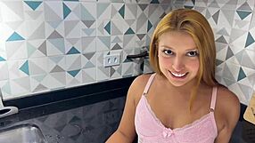 Young maid fucked hard while cleaning kitchen