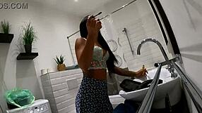 Cute Skinny Brunette Prepares In Lingerie For Night Out